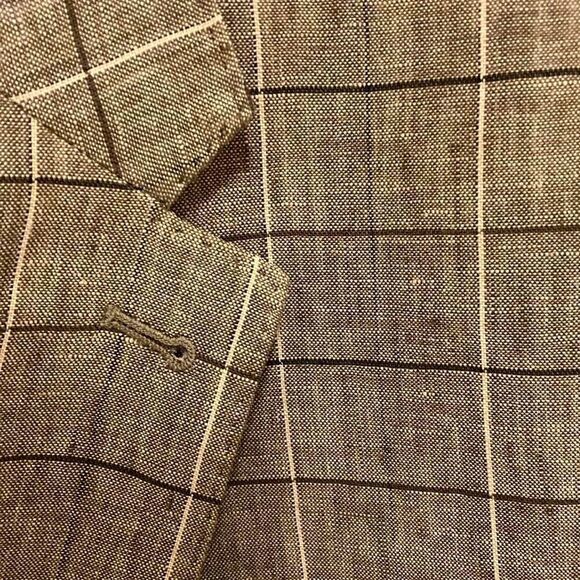 Joseph Abboud Mens Lined Linen Blazer.  Brown /Tan Windowpane Print. Size 44 L. - Picture 3 of 9